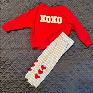 Little Sleepies Red XOXO Sweatshirt with Gray Striped Heart-Leggings